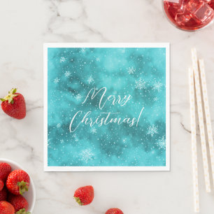 Serviette En Papier Cool Turquoise Winter Wonderland Neige Aquarelle