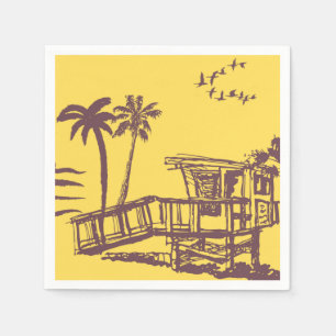 Serviette En Papier Cool Vintage Jaune Tropical Beach Croquis