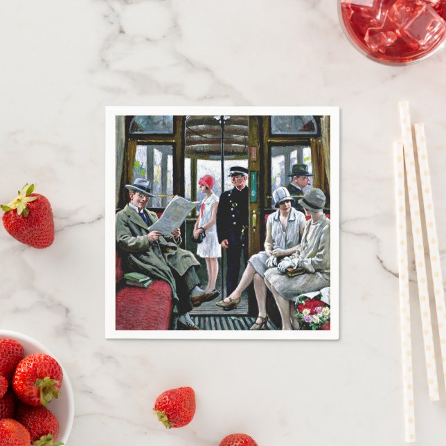 Serviette En Papier Copenhagen Tram, célèbre peinture, (En situation)