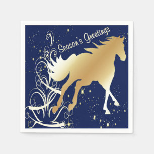 Serviette En Papier Copie de cheval d'or sur le Joyeuses Fêtes