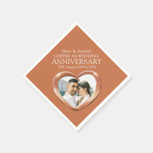 Serviette En Papier Copper 7e anniversaire de la photo du coeur noms s