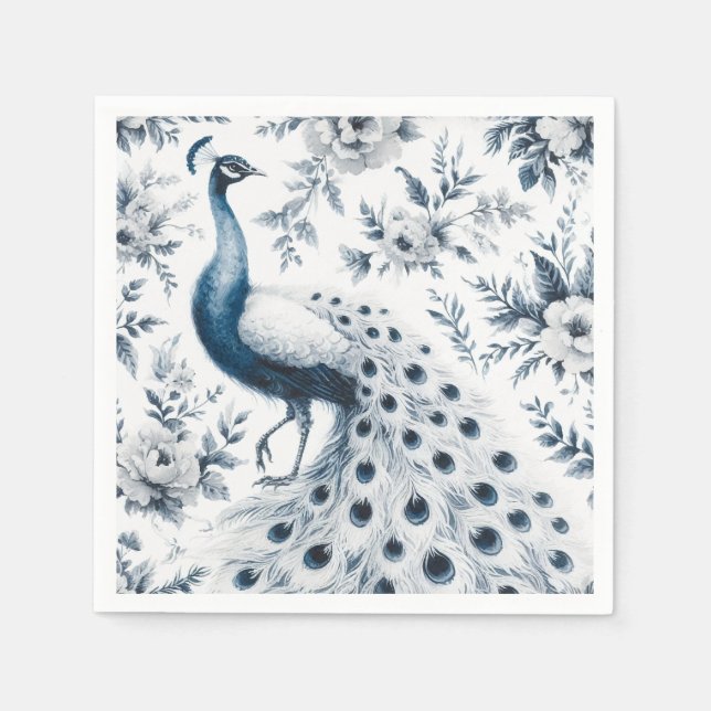 Serviette En Papier Coq avec fleurs bleu (Devant)