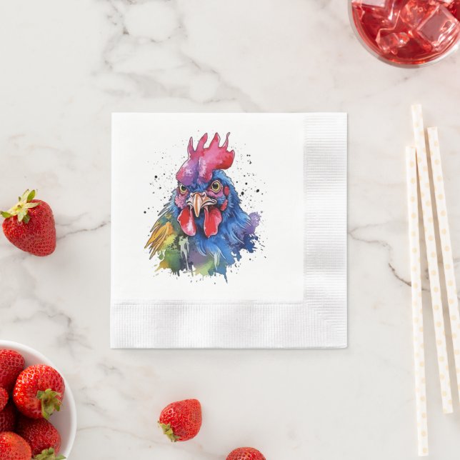 Serviette En Papier Coq de campagne Style aquarelle (En situation)