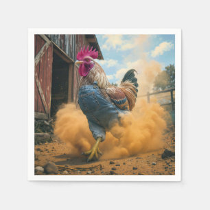 Serviette En Papier Coq Fermier donnant des coups de pied dans la pous