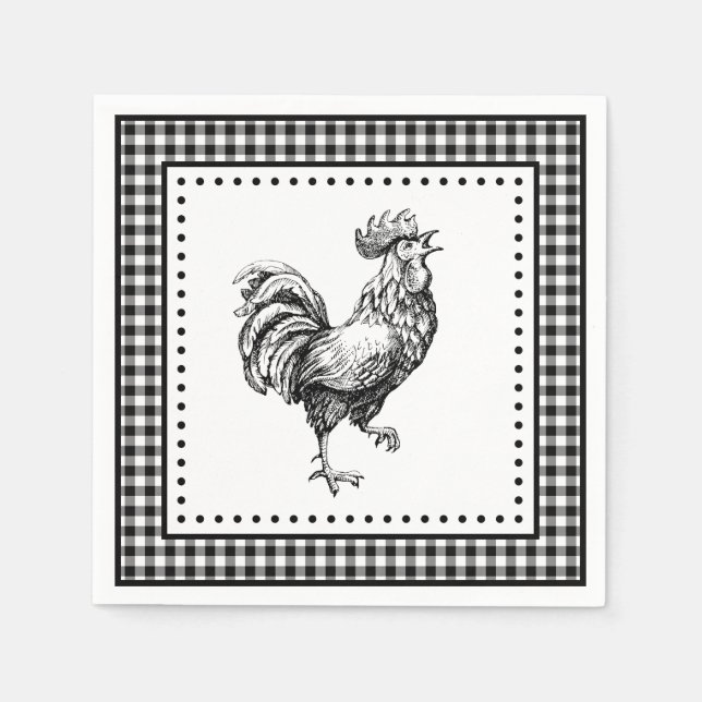 Serviette En Papier Coq Gingham (Devant)