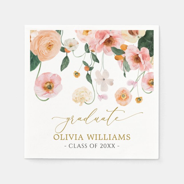 Serviette En Papier Coquelicot rose Floral Diplômé (Devant)