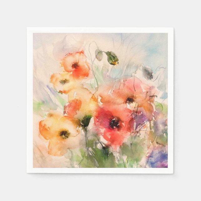 Serviette En Papier Coquelicots aquarelle d'automne  (Devant)