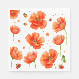 Serviette En Papier Coquelicots orange rouge vibrant éparpillés au pri