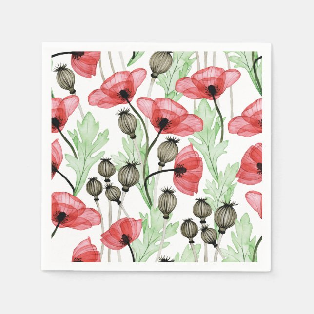 Serviette En Papier Coquelicots Rouges Floral  (Devant)