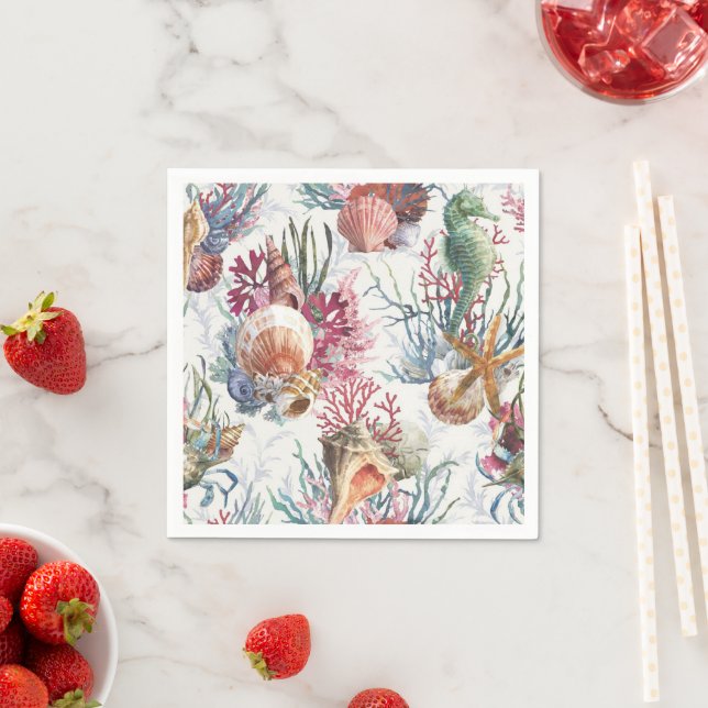 Serviette En Papier Coques de mer corail Papier Napkin (En situation)