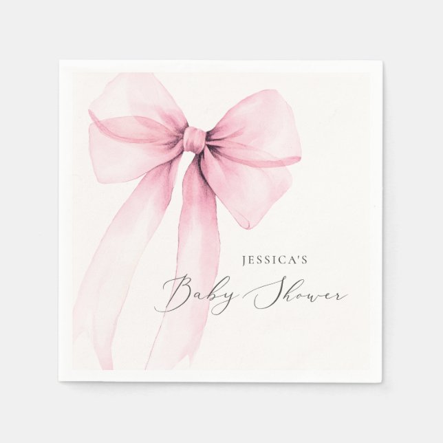Serviette En Papier Coquette Aquarelle rose Baby shower Bow Napkins (Devant)