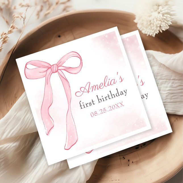 Serviette En Papier Coquette Aquarelle rose mignonne Bow Anniversaire (Créateur téléchargé)