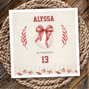 Serviette En Papier Coquette Baseball Red Bow Floral Vintage Anniversa