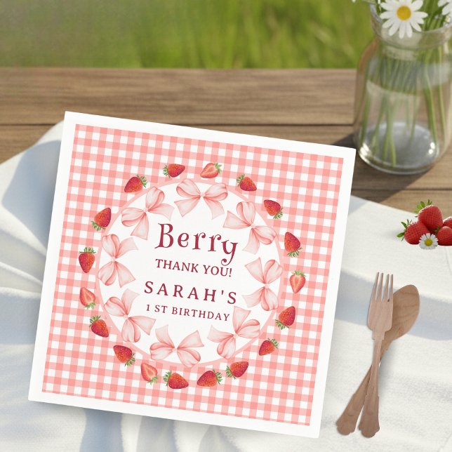 Serviette En Papier Coquette Berry First Birthday Red Gingham  (Coquette Berry First Birthday Red Gingham Napkins)