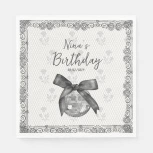 Serviette En Papier Coquette Black Bow & Disco Ball Elégant Anniversai