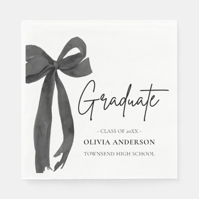 Serviette En Papier Coquette Black Bow moderne Graduate Graduate (Devant)