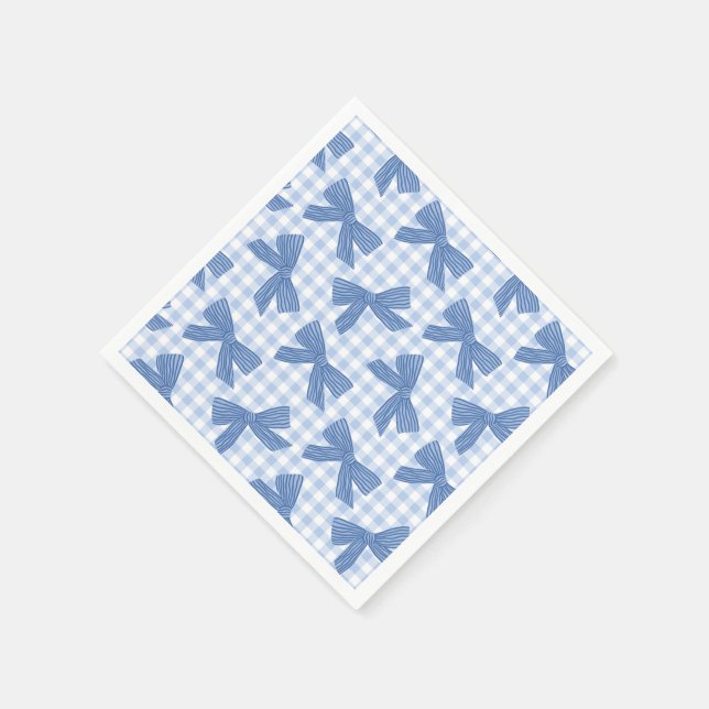 Serviette En Papier Coquette bleu vichy et noeuds (Coin)