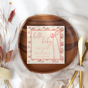 Serviette En Papier Coquette Blush Pink Bow Floral Baby shower personn