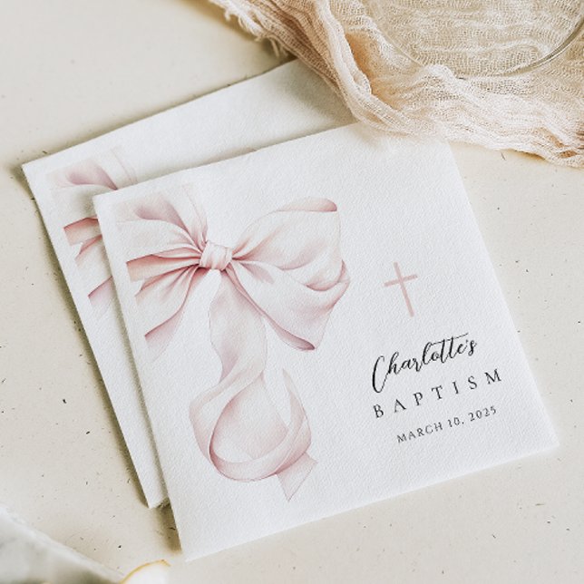 Serviette En Papier Coquette Bow Baptism Invitation (Créateur téléchargé)