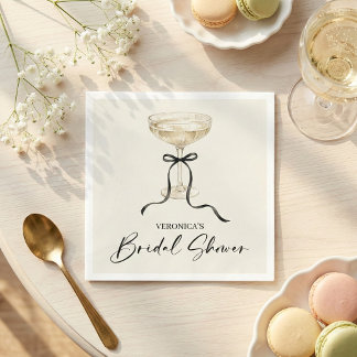 Serviette En Papier Coquette Bow Champagne Bridal Shower