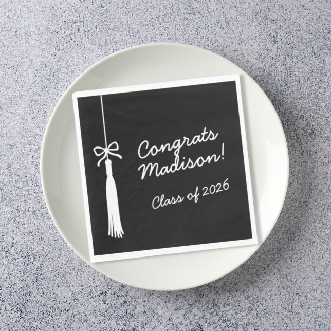 Serviette En Papier Coquette Bow Grad Tassel Black Congrats Graduate (Coquette Bow Grad Tassel Black Congrats Graduate Napkins)