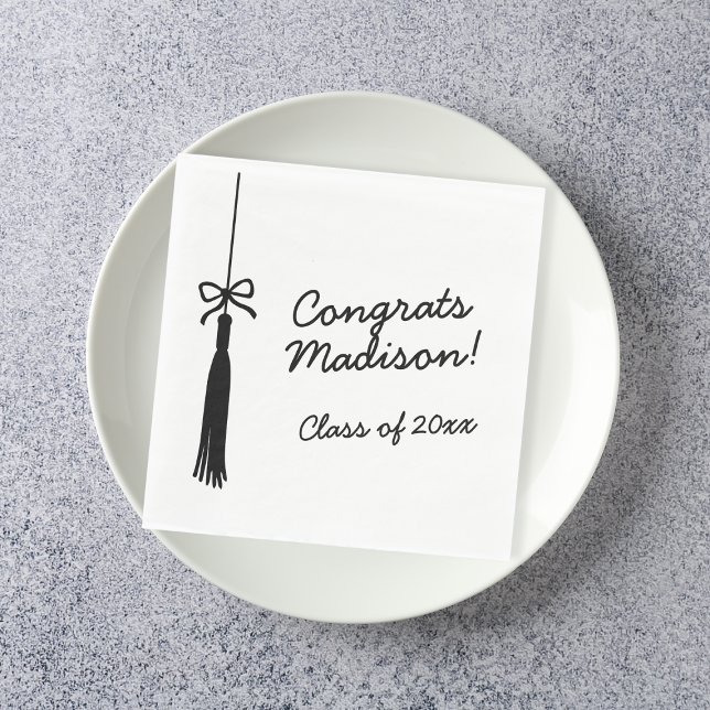 Serviette En Papier Coquette Bow Grad Tassel Black & White Graduation (Coquette Bow Grad Tassel Black & White Graduation Napkins)