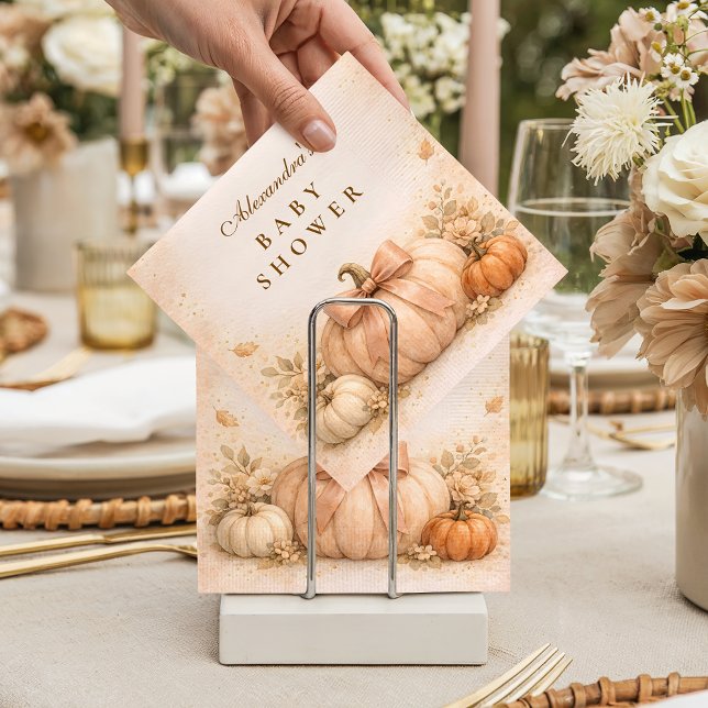 Serviette En Papier Coquette Bow Pumpkin Fall Baby Shower (Créateur téléchargé)