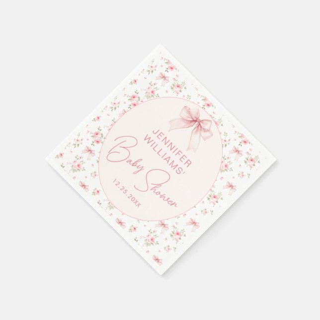 Serviette En Papier Coquette Bow rose Floral Baby Girl Papier Douche (Coin)