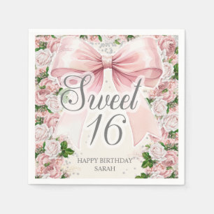 Serviette En Papier Coquette Bow rose Floral Vintage Sweet 16