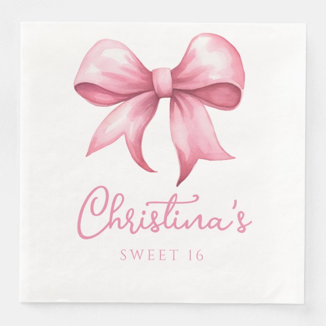 Serviette En Papier Coquette Bow rose Sweet 16 (Devant)
