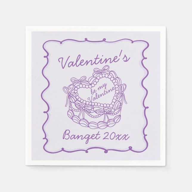Serviette En Papier Coquette Coeur Rétro Bow violet Valentines de gâte (Devant)