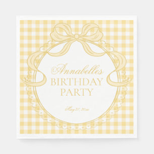 Serviette En Papier Coquette de gingham jaune pour dessert de fête d'a