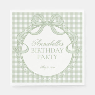 Serviette En Papier Coquette de gingham vert pour dessert de fête d'an