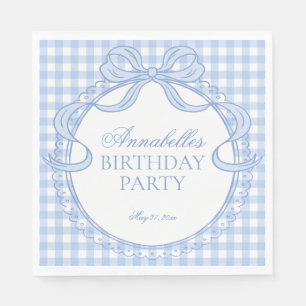 Serviette En Papier Coquette en vichy bleu noeud papillon Dessert de f