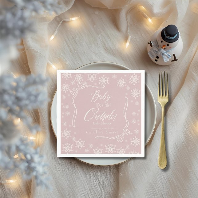 Serviette En Papier Coquette hiver Pink Baby c'est froid Papier Napkin (Winter Coquette Pink Baby it's cold Paper Napkin)