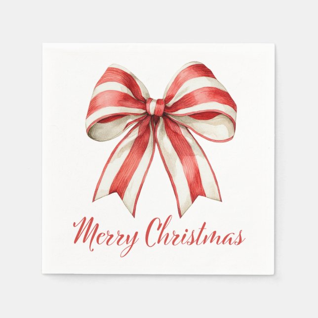 Serviette En Papier Coquette Noël Rouge & Blanc Sucre de canne Bow (Devant)