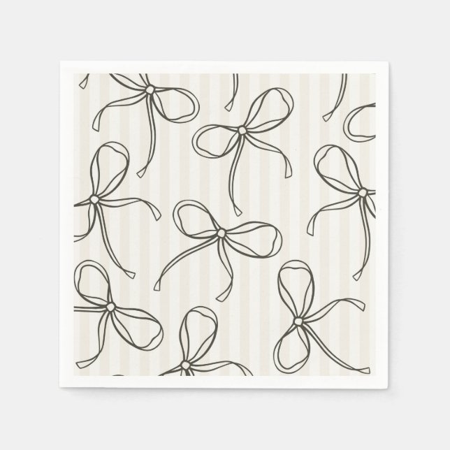 Serviette En Papier Coquette Noire Bow Beige Striped Table Décor (Devant)