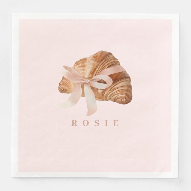 Serviette En Papier Coquette personnalisée Croissant rose Ribbon (Devant)