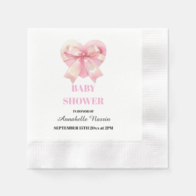 Serviette En Papier Coquette Pink Bow Ribbon Girl Baby Shower (Devant)