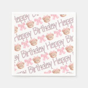 Serviette En Papier Coquette rose ours et rubans