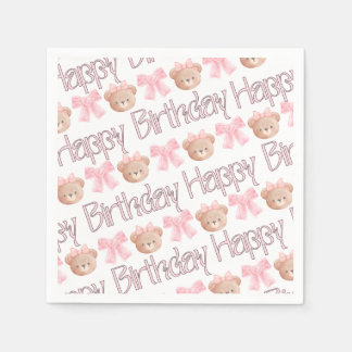 Serviette En Papier Coquette rose ours et rubans