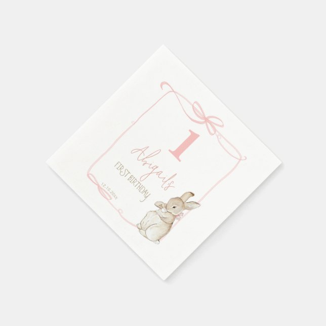Serviette En Papier Coquette rose Pierre le lapin 1er anniversaire (Coin)
