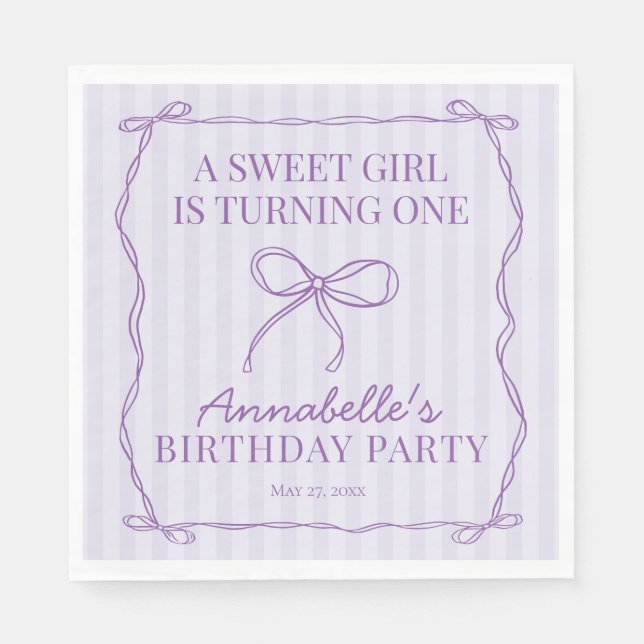 Serviette En Papier Coquette violette Bow Pastel Anniversaire Table Dé (Devant)
