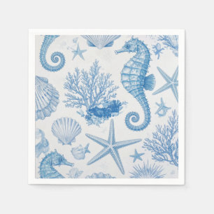 Serviette En Papier Coquillage étoile de mer hippocampe sarcelle bleu