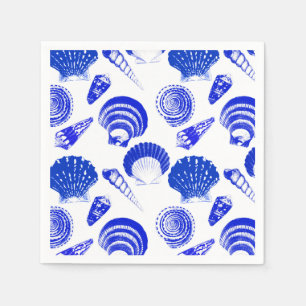 Serviette En Papier Coquillages - bleu de cobalt sur un arrière - pla