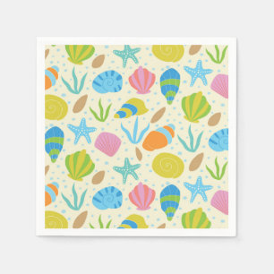 Serviette En Papier Coquillages colorés et motif côtier d'étoiles de m