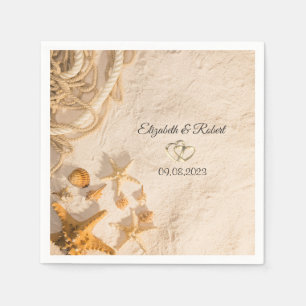 Serviette En Papier Coquillages Corde Sable Mariage
