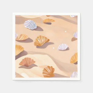 Serviette En Papier Coquillages dans le sable   Aquarelle de plage