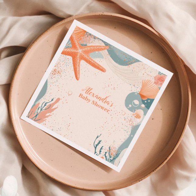 Serviette En Papier Coquillages de plage Baby shower élégant (Créateur téléchargé)
