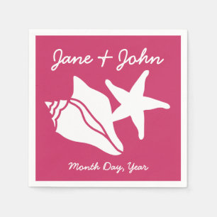 Serviette En Papier Coquillages d'été en framboise
